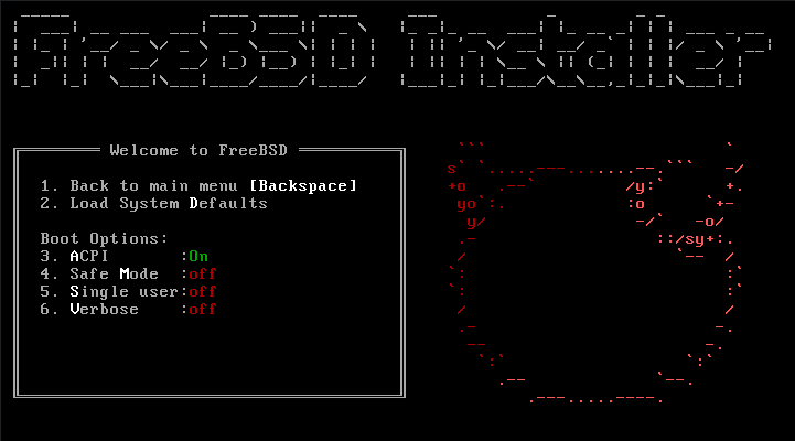 Menu showing the different boot options supported