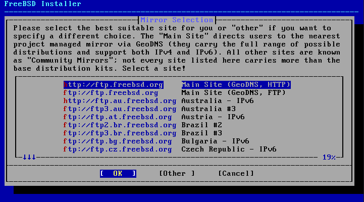 Menu requesting a network mirror.