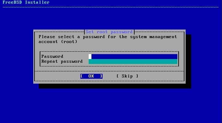 Menu showing requesting the password for the root user.