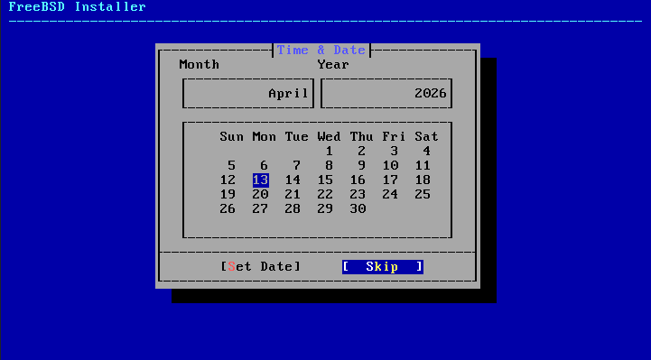 Menu requesting the system date.