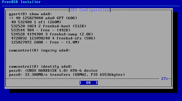 Menu showing the information of the partitions.