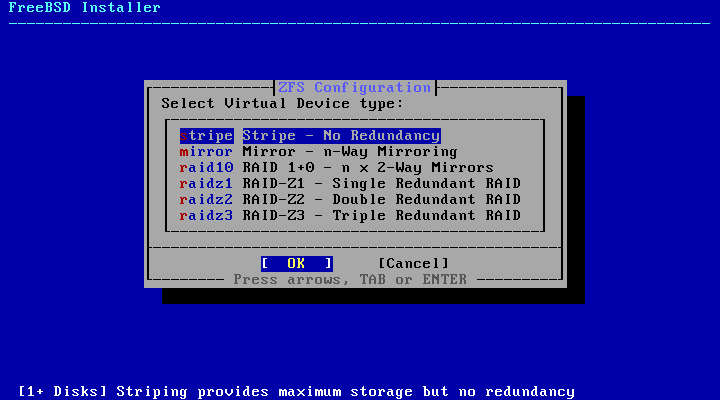 Menu requesting the Virtual Device type. Ex: stripe