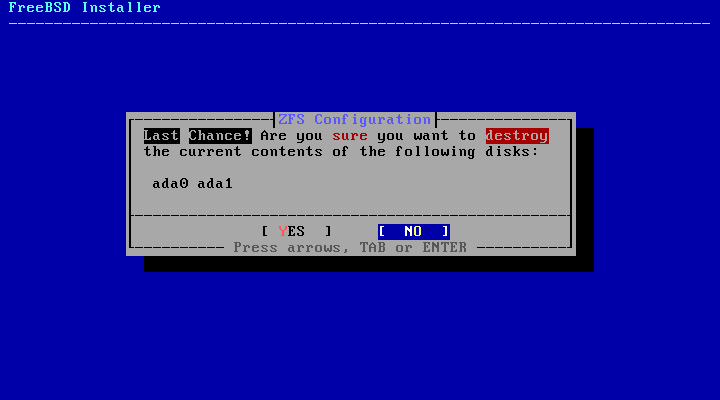 Menu indicating to the user that the data will be lost